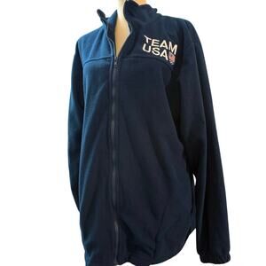 Team USA Olympics Navy Blue Fleece Zip Front Jacket, Embroidered, Unisex Size XL